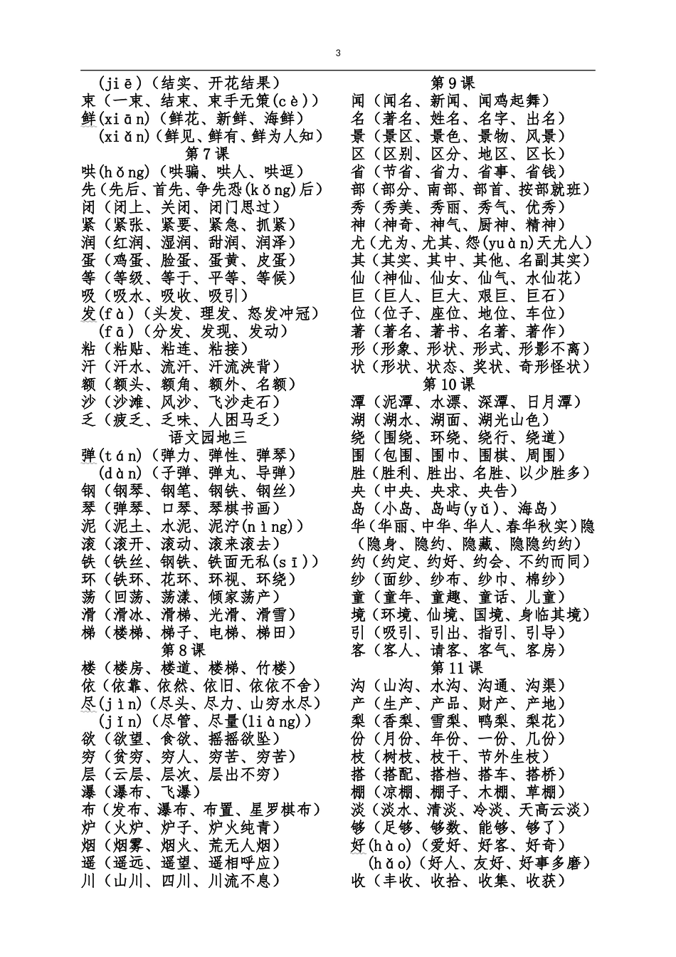 部编版二年级上册识字表、写字表组词2018.9_第3页