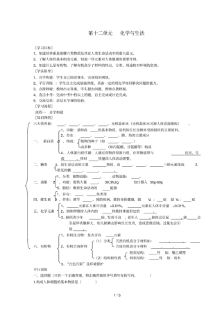 中考化学第一轮复习学案课题化学与生活