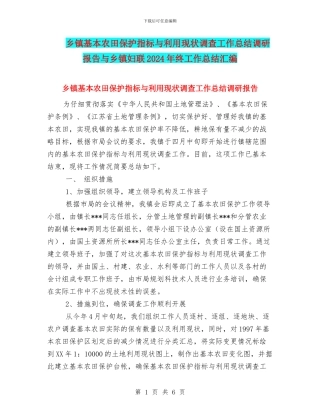 乡镇基本农田保护指标与利用现状调查工作总结调研报告与乡镇妇联2024年终工作总结汇编