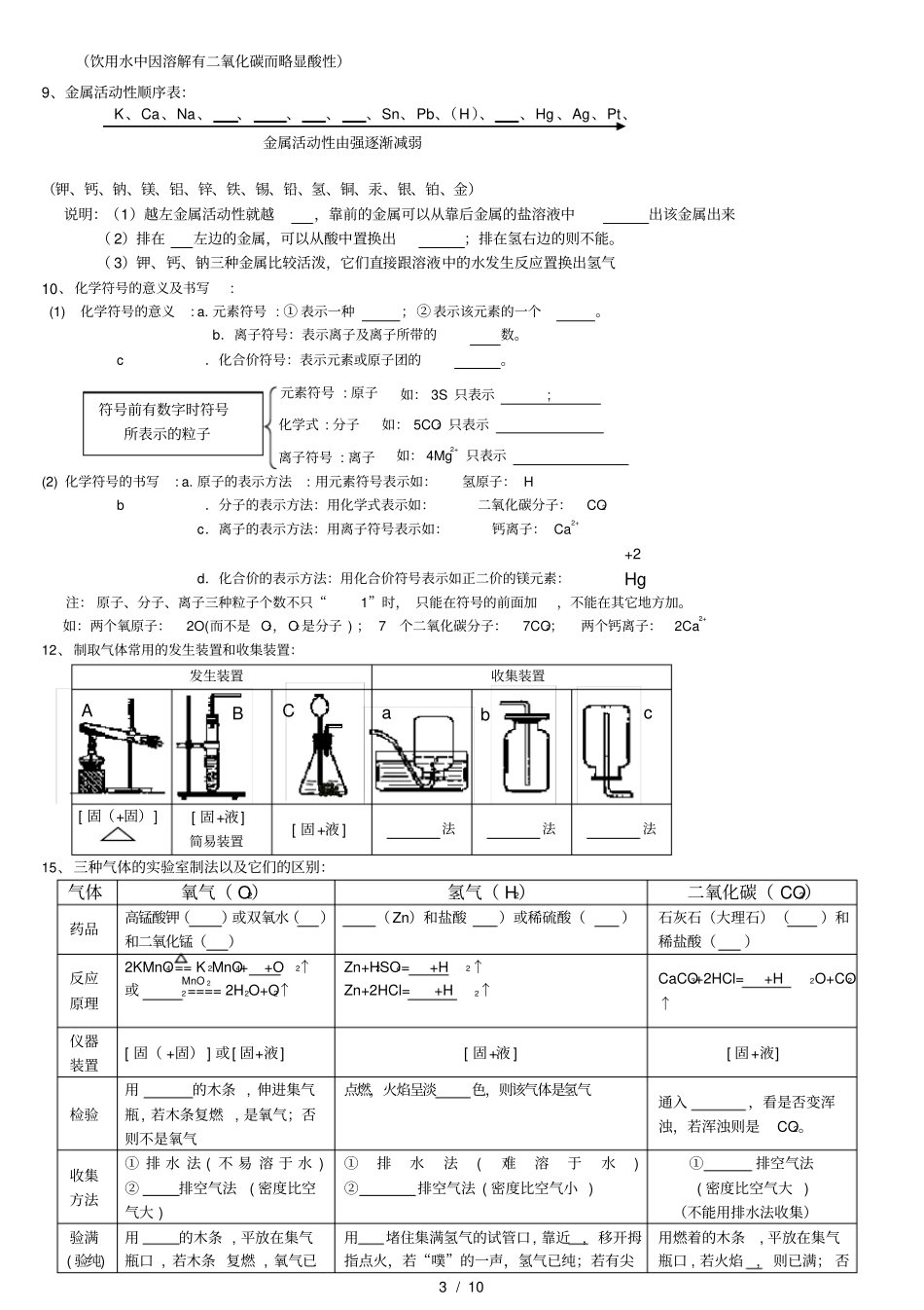 中考化学考点基础概念填空题_第3页