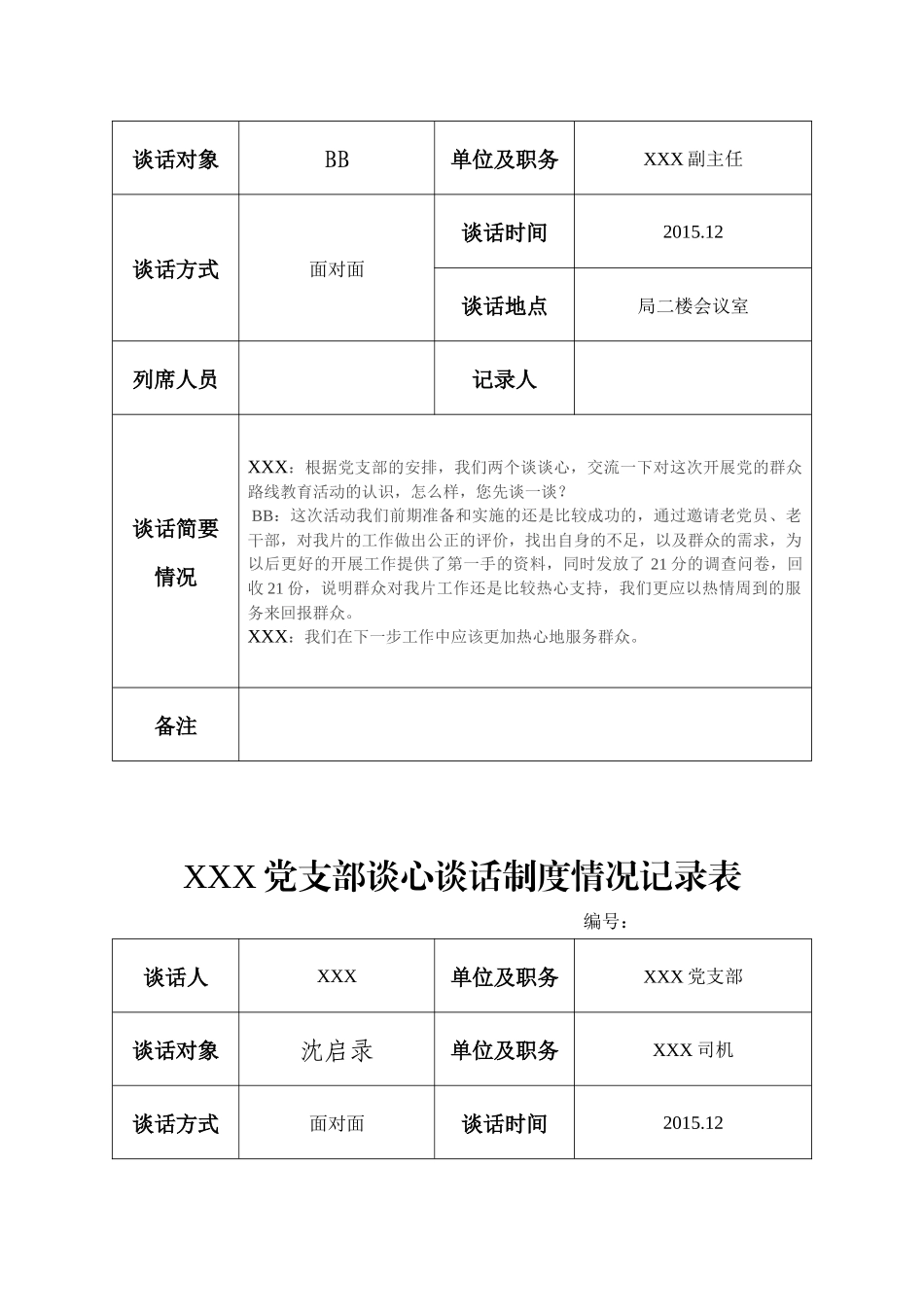 党支部谈心谈话记录表_第2页