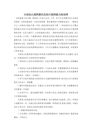 大班幼儿规则意识及执行规则能力的培养