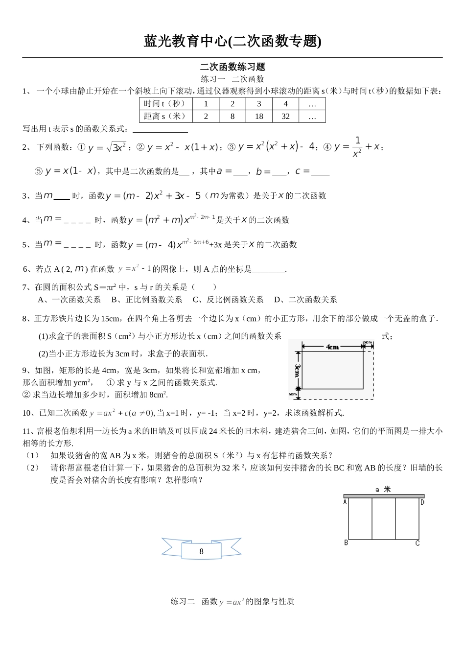 初三--二次函数基础分类练习题(含答案)_第1页