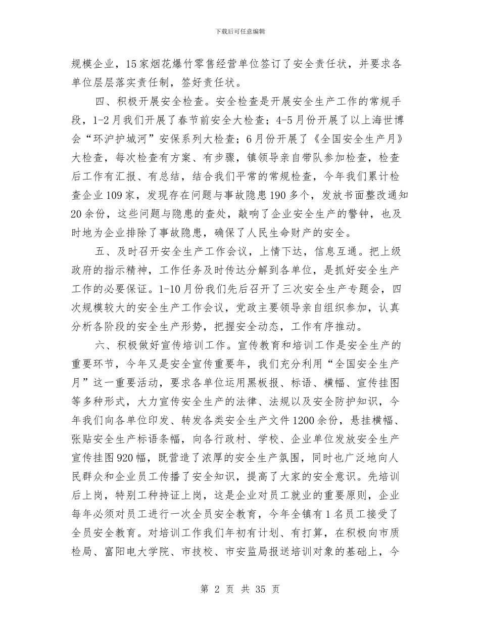 乡镇安全生产工作总结及工作思路与乡镇安全生产工作总结模板4篇汇编_第2页