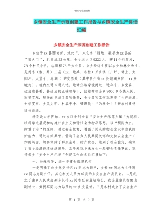 乡镇安全生产示范创建工作报告与乡镇安全生产讲话汇编