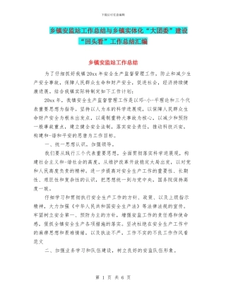 乡镇安监站工作总结与乡镇实体化“大团委”建设“回头看”工作总结汇编