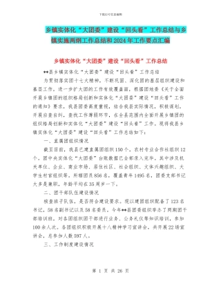 乡镇实体化“大团委”建设“回头看”工作总结与乡镇实施两纲工作总结和2024年工作要点汇编