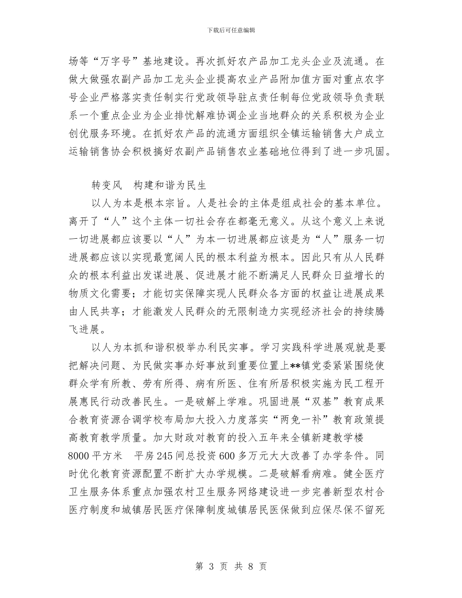 乡镇实践落实科学发展观纪实工作总结与乡镇工会工作总结汇编_第3页