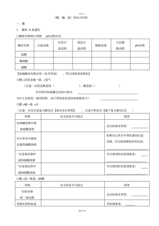 中考化学酸碱盐的知识点归纳填空