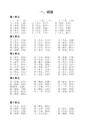 部编版一年级上册字词复习资料