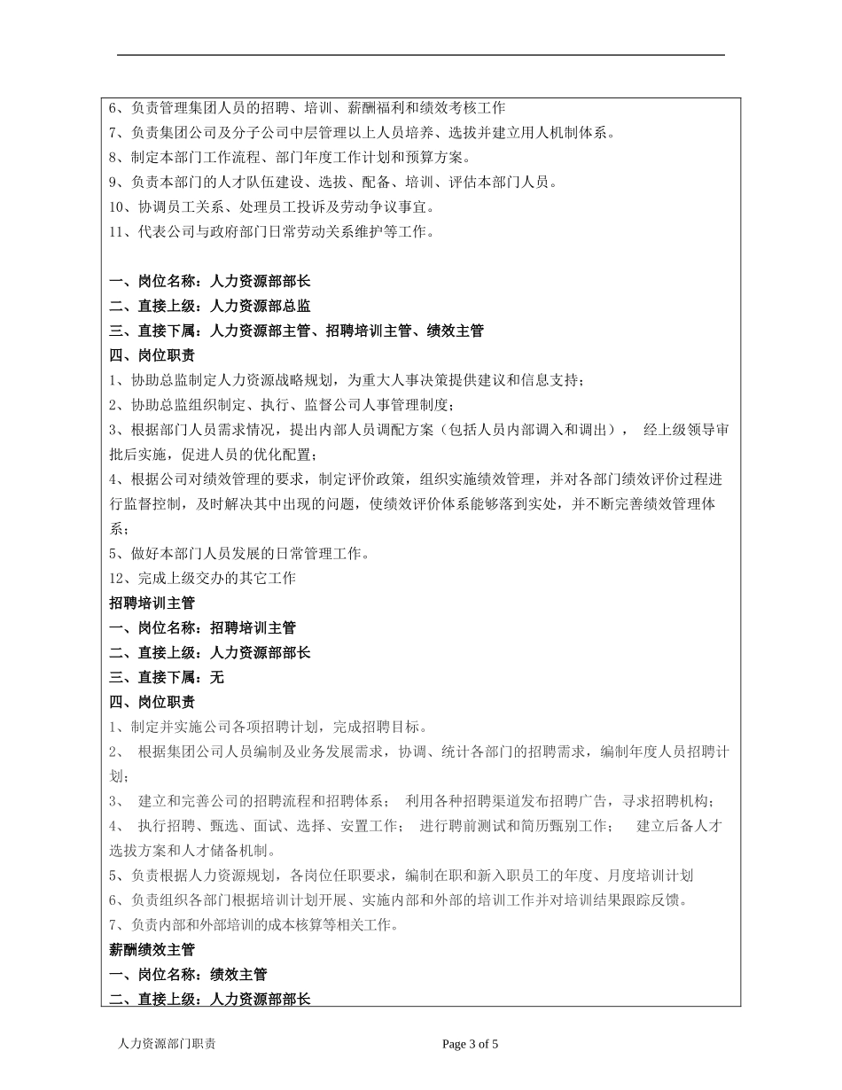 部门及岗位职责(人力资源部)_第3页