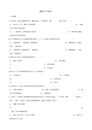 中考历史复习专题训练俄国十月革命新人教版