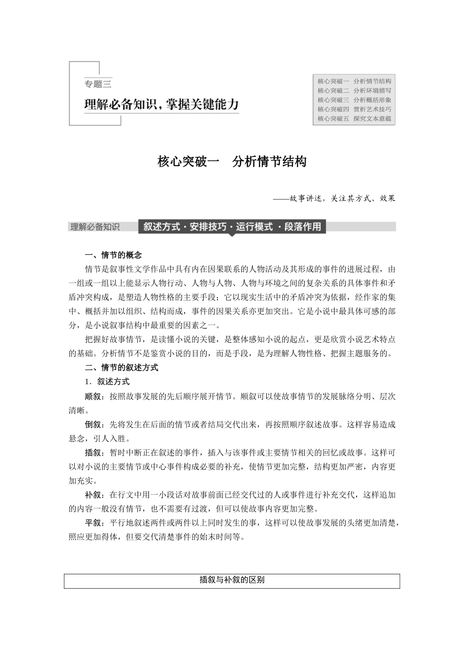 第三章 专题三 核心突破一   分析情节结构_第1页