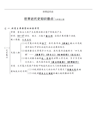 中考历史复习知识要点世界近代史九上