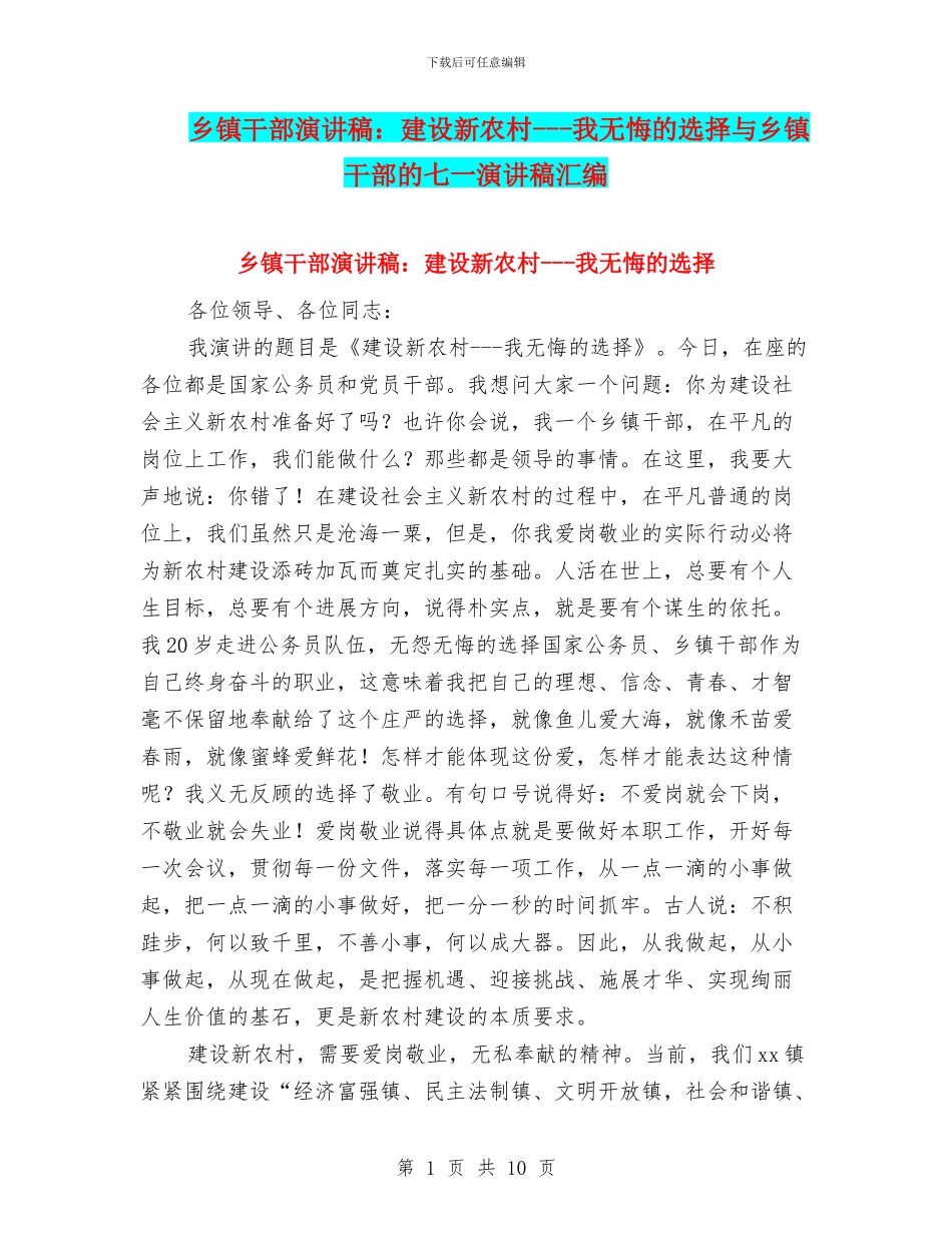 乡镇干部演讲稿：建设新农村_第1页