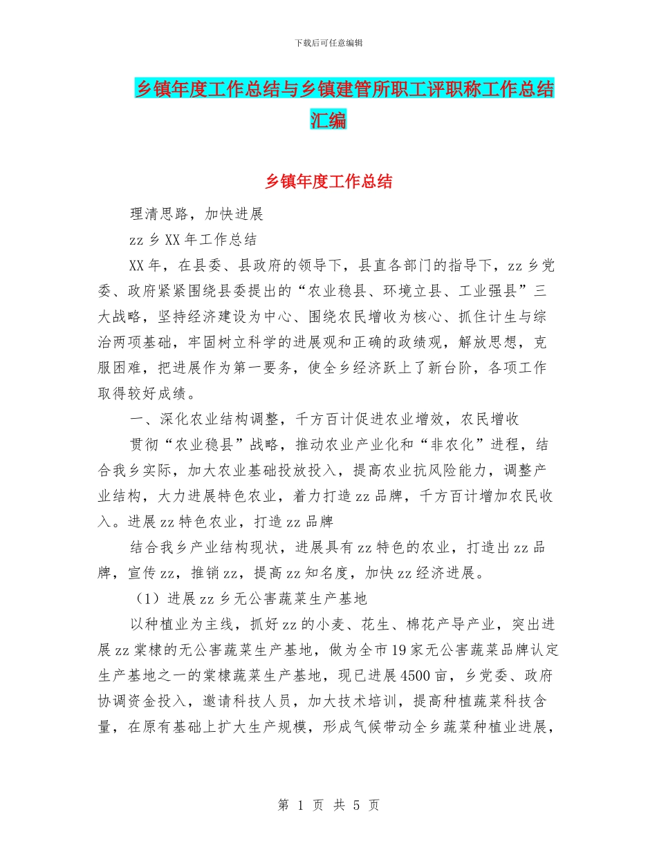 乡镇年度工作总结与乡镇建管所职工评职称工作总结汇编_第1页