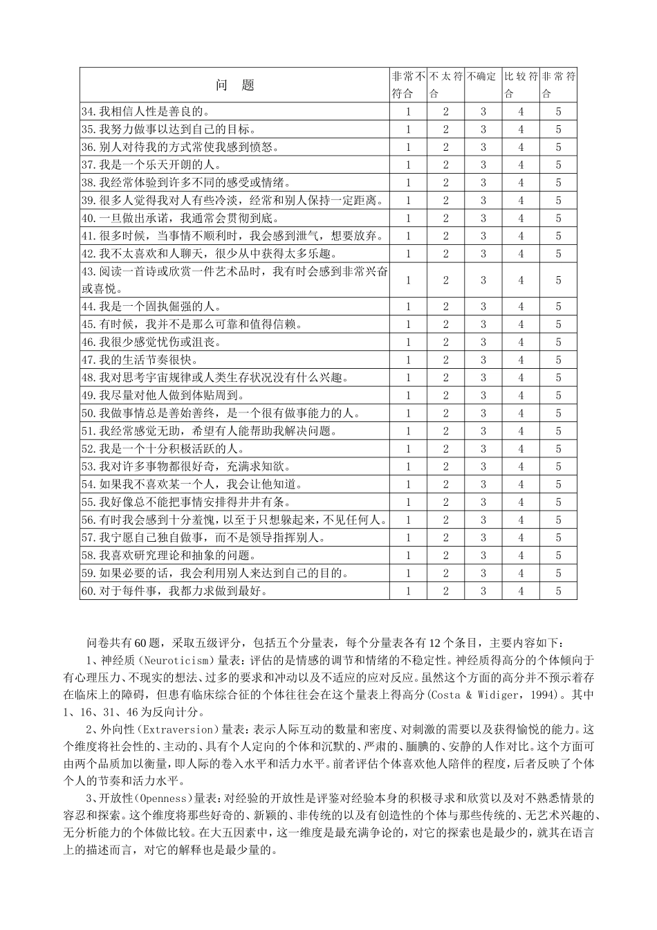 大五人格量表及计分方法_第2页