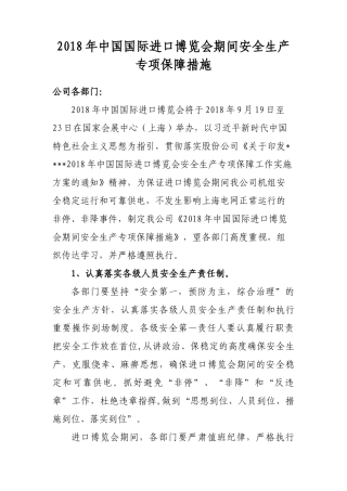 电厂进口博览会期间安全生产专项保障措施