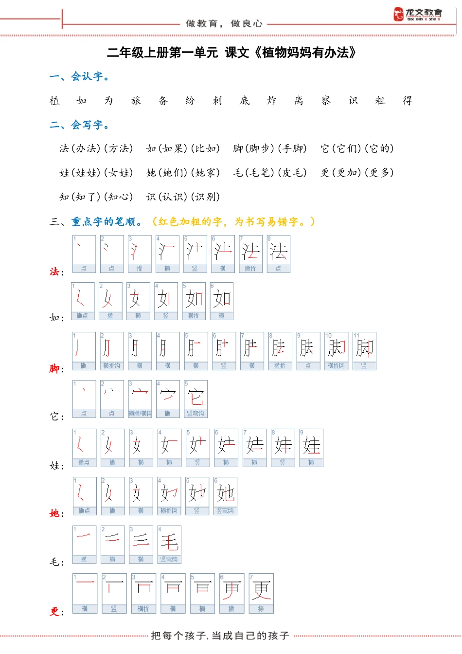 部编版语文二年级上册第一单元 课文《植物妈妈的办法》知识点及练习_第3页