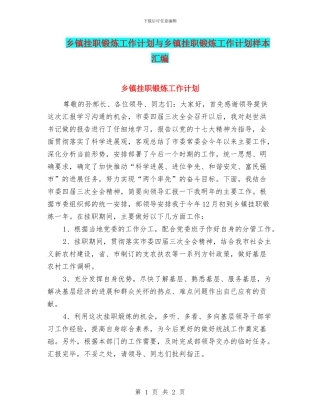 乡镇挂职锻炼工作计划与乡镇挂职锻炼工作计划样本汇编