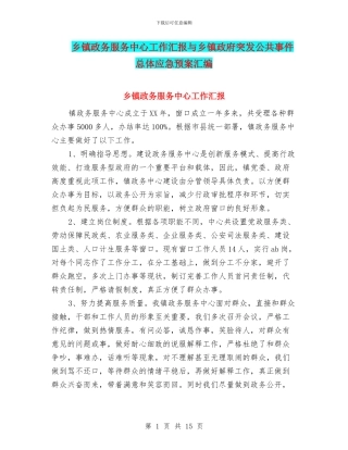 乡镇政务服务中心工作汇报与乡镇政府突发公共事件总体应急预案汇编