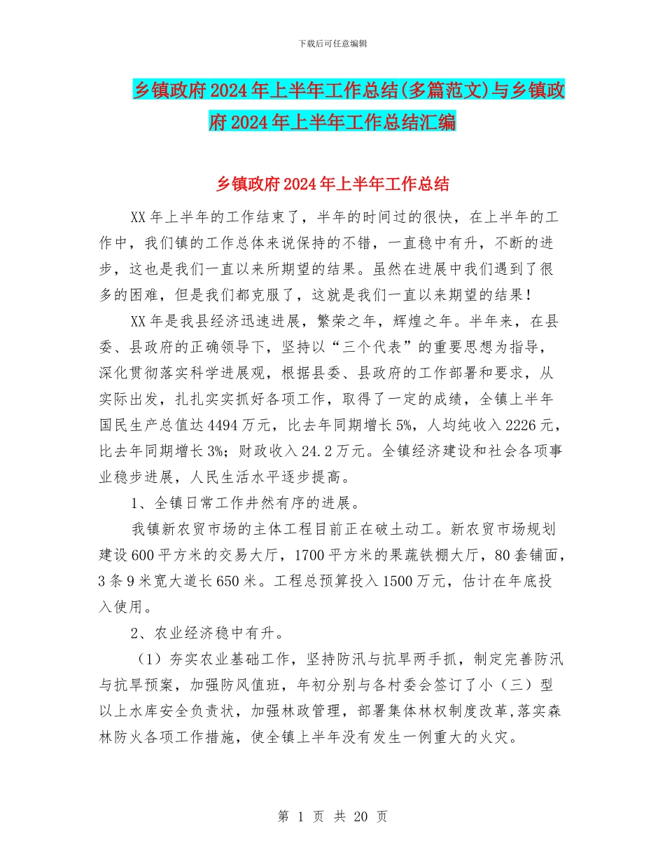 乡镇政府2024年上半年工作总结与乡镇政府2024年上半年工作总结汇编_第1页