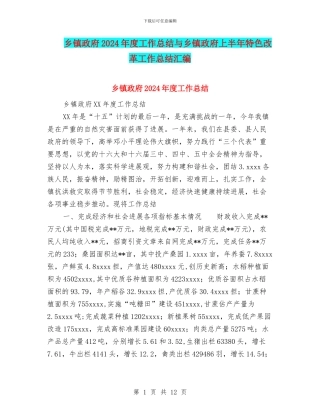 乡镇政府2024年度工作总结与乡镇政府上半年特色改革工作总结汇编