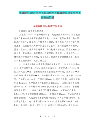 乡镇政府2024年度工作总结与乡镇政府办公室年度工作总结汇编