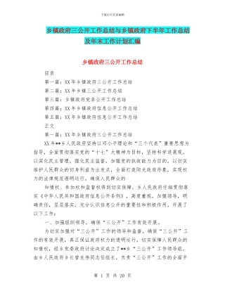 乡镇政府三公开工作总结与乡镇政府下半年工作总结及年末工作计划汇编