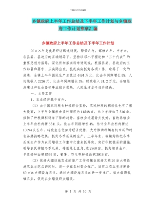 乡镇政府上半年工作总结及下半年工作计划与乡镇政府工作计划推荐汇编