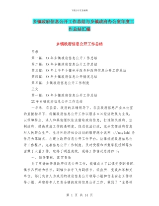 乡镇政府信息公开工作总结与乡镇政府办公室年度工作总结汇编