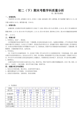 初二(下)期末考数学科质量分析
