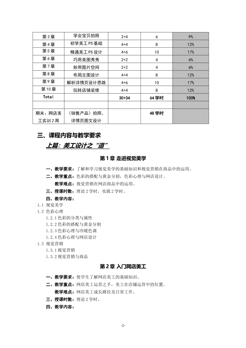 电子商务专业《网店美工》(图形图像处理)课程教学大纲_第2页