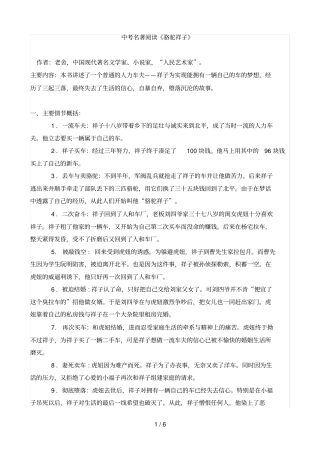 中考名著阅读骆驼祥子练习题及答案