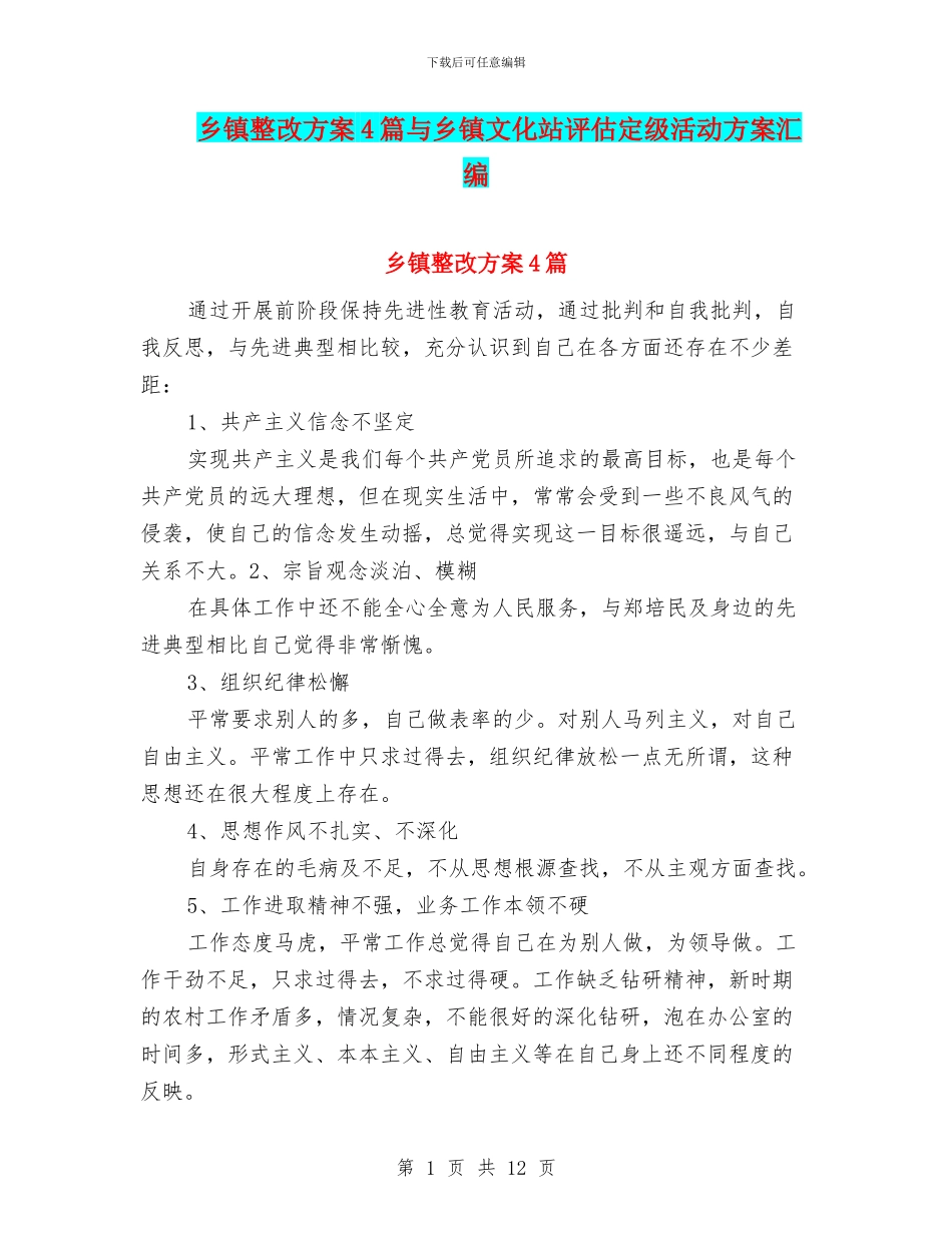 乡镇整改方案4篇与乡镇文化站评估定级活动方案汇编_第1页