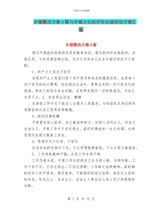 乡镇整改方案4篇与乡镇文化站评估定级活动方案汇编