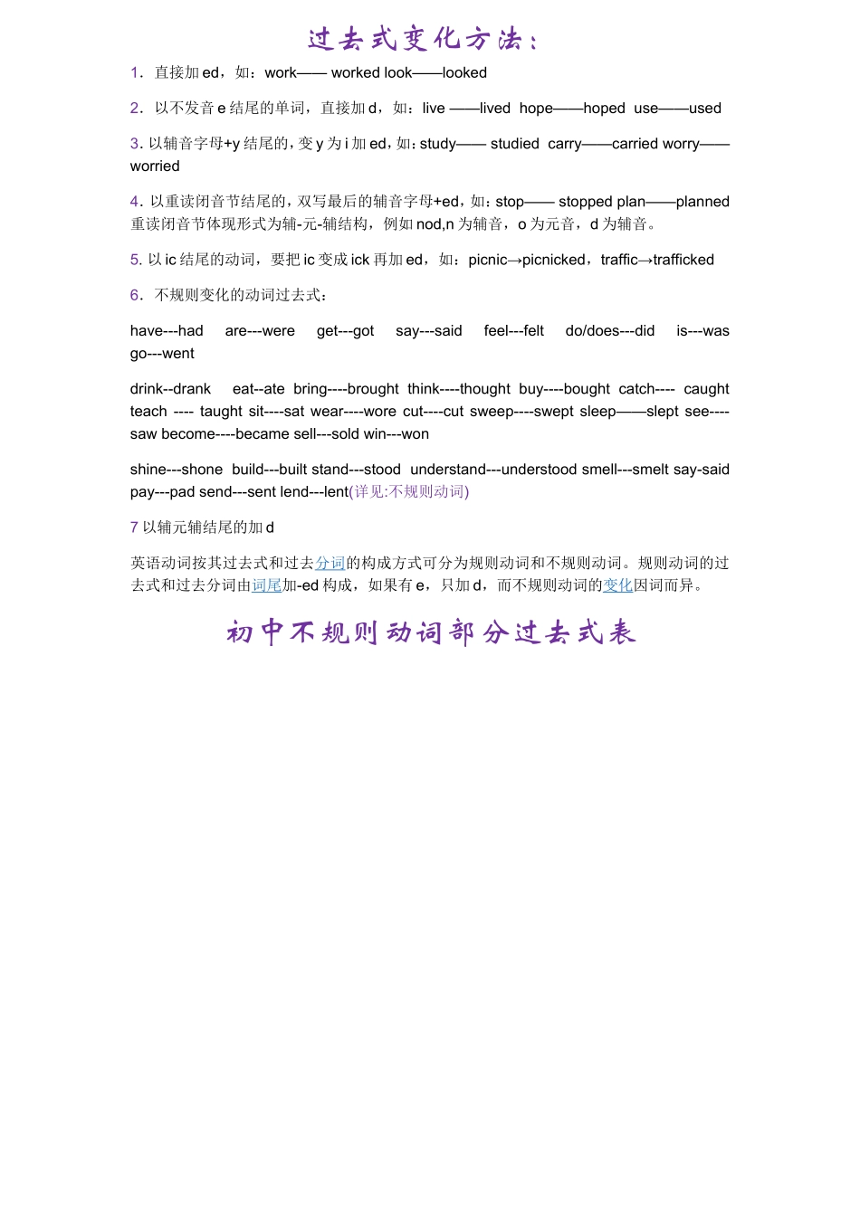 初中不规则动词过去式表_第1页
