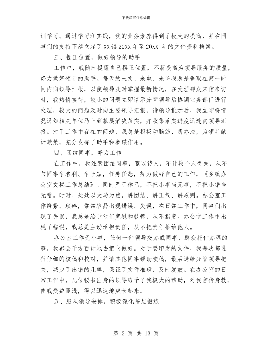 乡镇文秘工作总结与乡镇文秘年度工作总结汇编_第2页