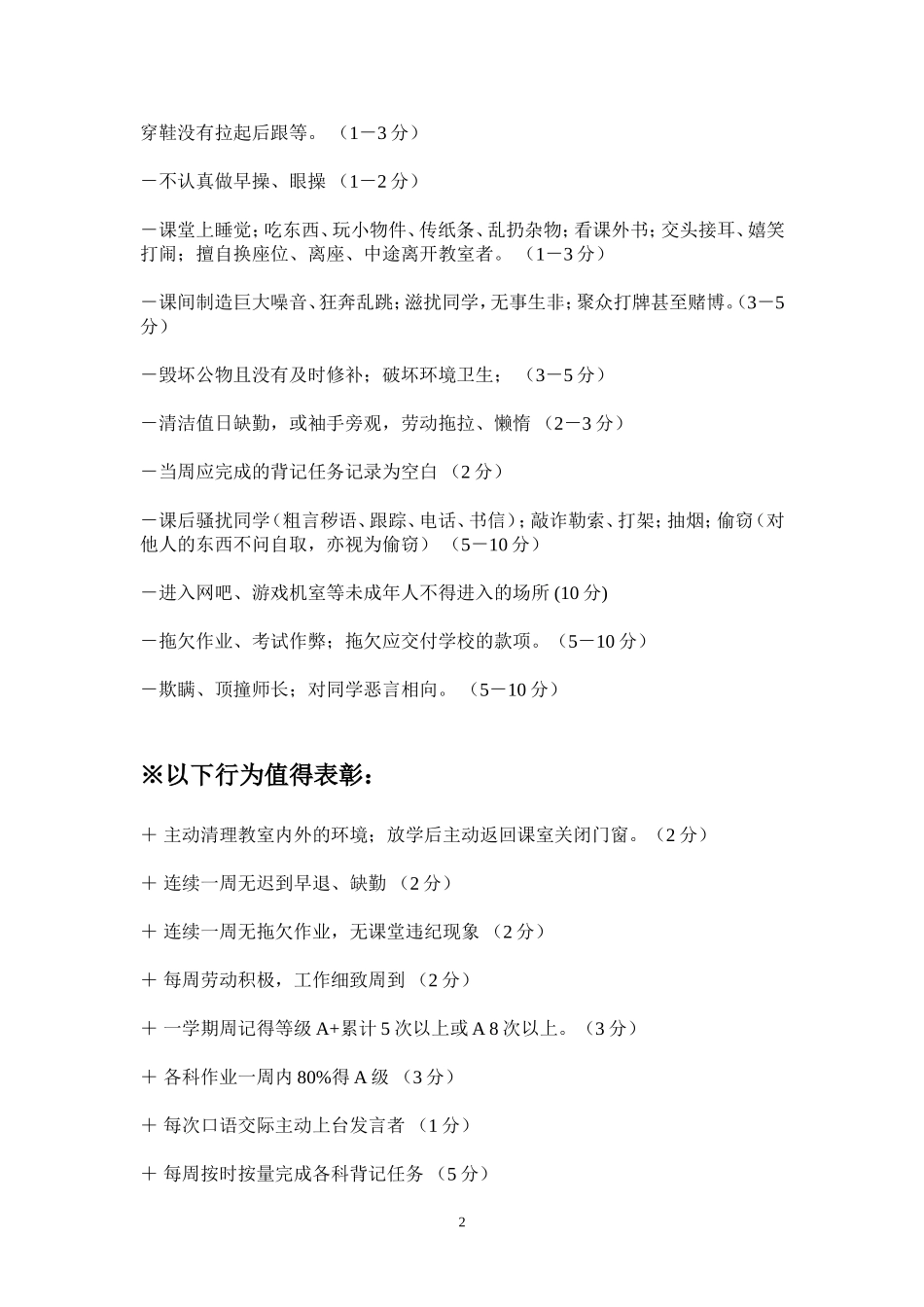 初中生班级惩罚奖励细则_第2页