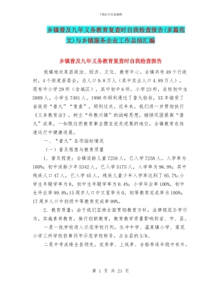 乡镇普及九年义务教育复查时自我检查报告与乡镇服务企业工作总结汇编