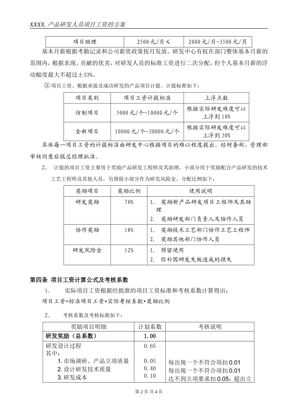 产品研发人员项目奖励工资方案_第2页