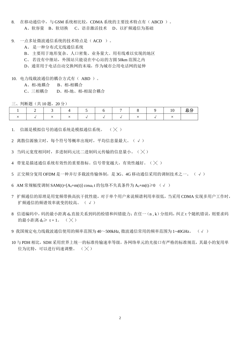 电力系统通信技术试题_第2页