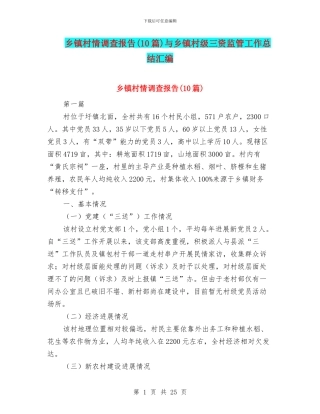 乡镇村情调查报告与乡镇村级三资监管工作总结汇编