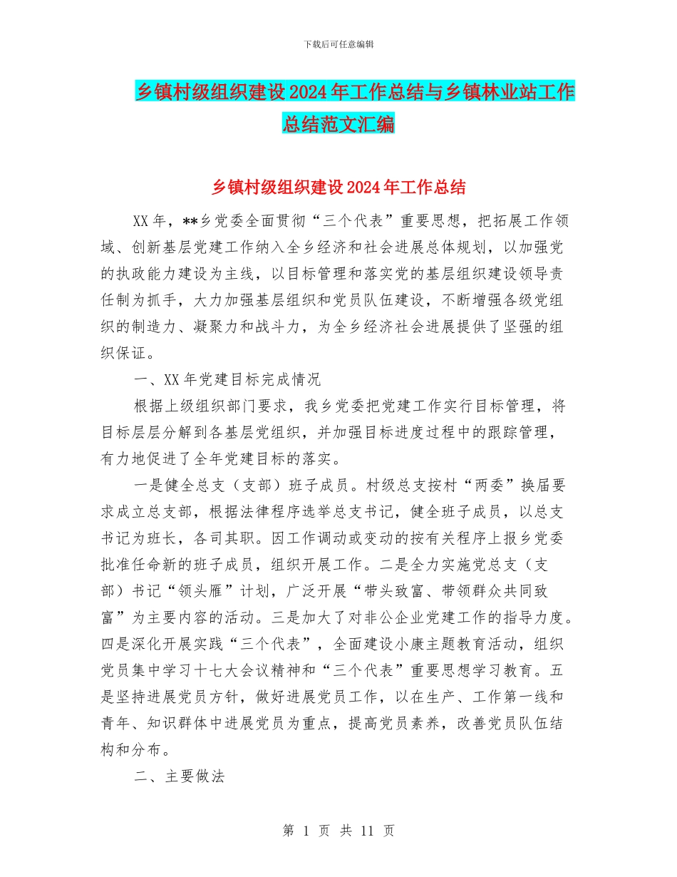 乡镇村级组织建设2024年工作总结与乡镇林业站工作总结范文汇编_第1页