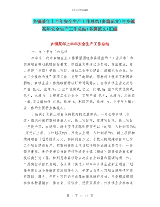 乡镇某年上半年安全生产工作总结与乡镇某年安全生产工作总结(多篇范文)汇编
