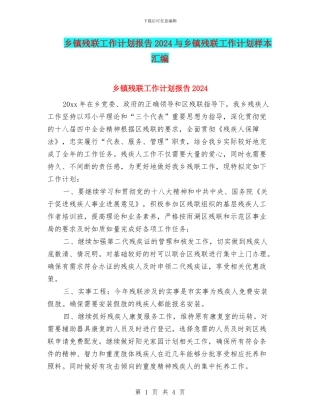 乡镇残联工作计划报告2024与乡镇残联工作计划样本汇编