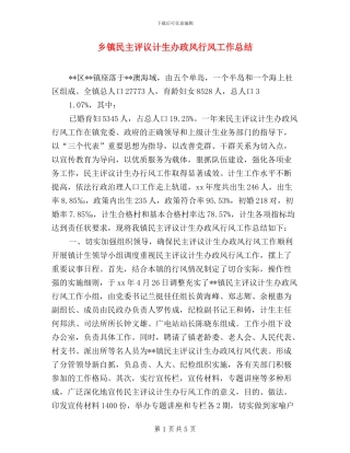 乡镇民主评议计生办政风行风工作总结