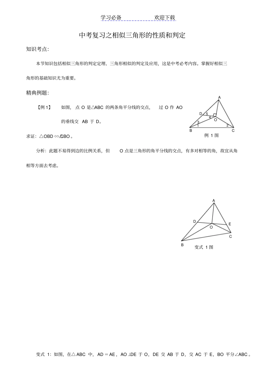 中考复习之相似三角形的性质和判定_第1页
