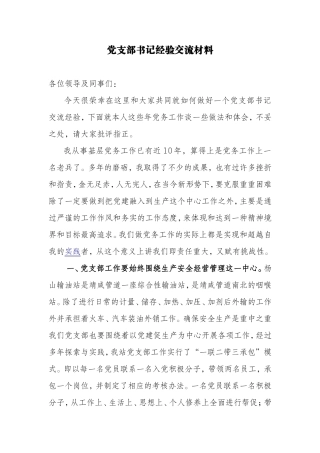 党支部书记经验交流材料