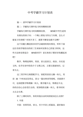 中考学霸学习计划表工作范文